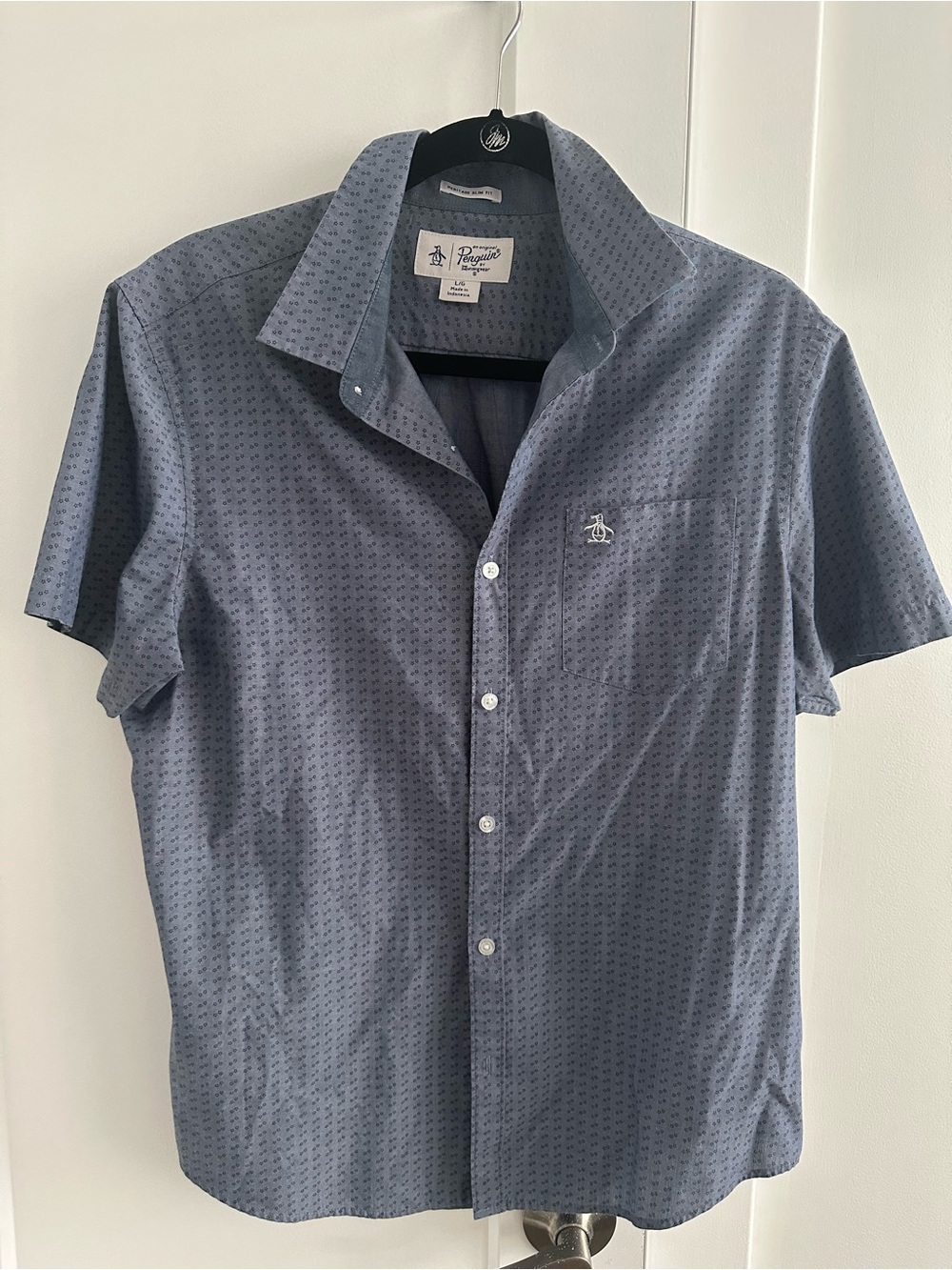 Original Penguin Navy Short-Sleeve Button-Down Shirt with Micro Print